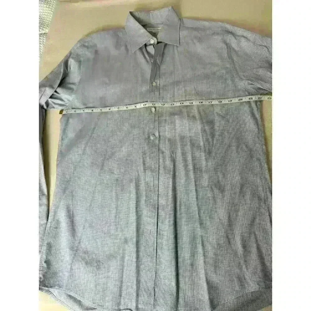 Bergdorf Goodman 100% Cotton Men’s size 15/32 Dress Shirt Long Cuffs Blue Check